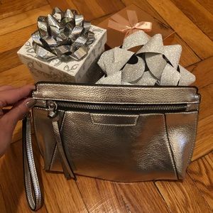 Metallic Silver Clutch with loop handle
